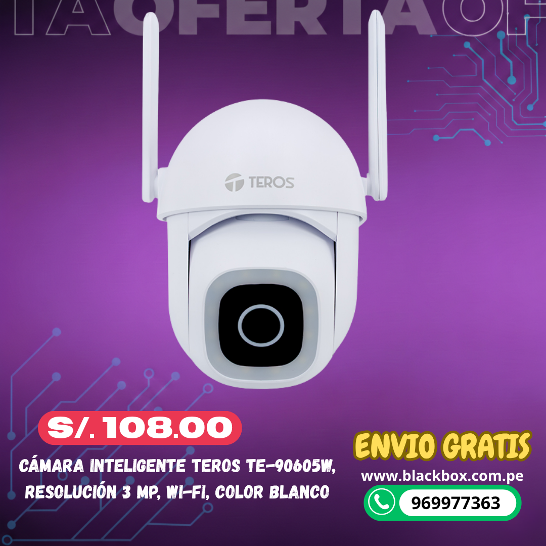 Cámara inteligente TEROS TE-90605W, resolución 3 MP, Wi-Fi, color blanco