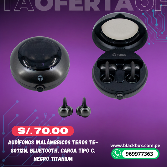 Audífonos Inalámbricos TEROS TE-80712W, Bluetooth, Carga Tipo C, blanco Titanium