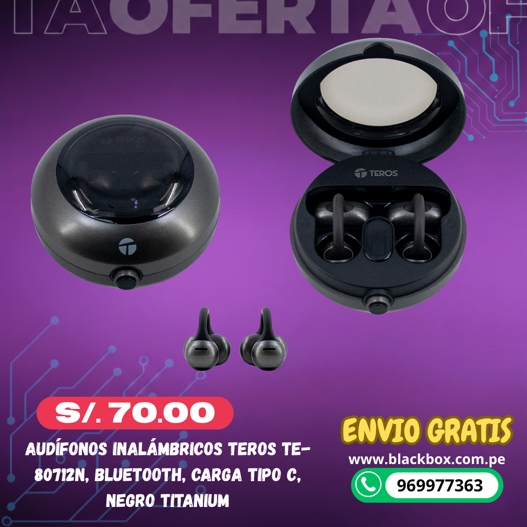 Audífonos Inalámbricos TEROS TE-80712W, Bluetooth, Carga Tipo C, blanco Titanium