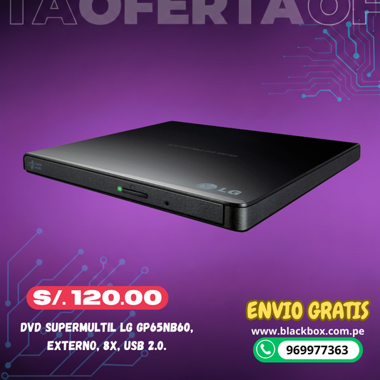 DVD SuperMultil LG GP65NB60, externo, 8X, USB 2.0.