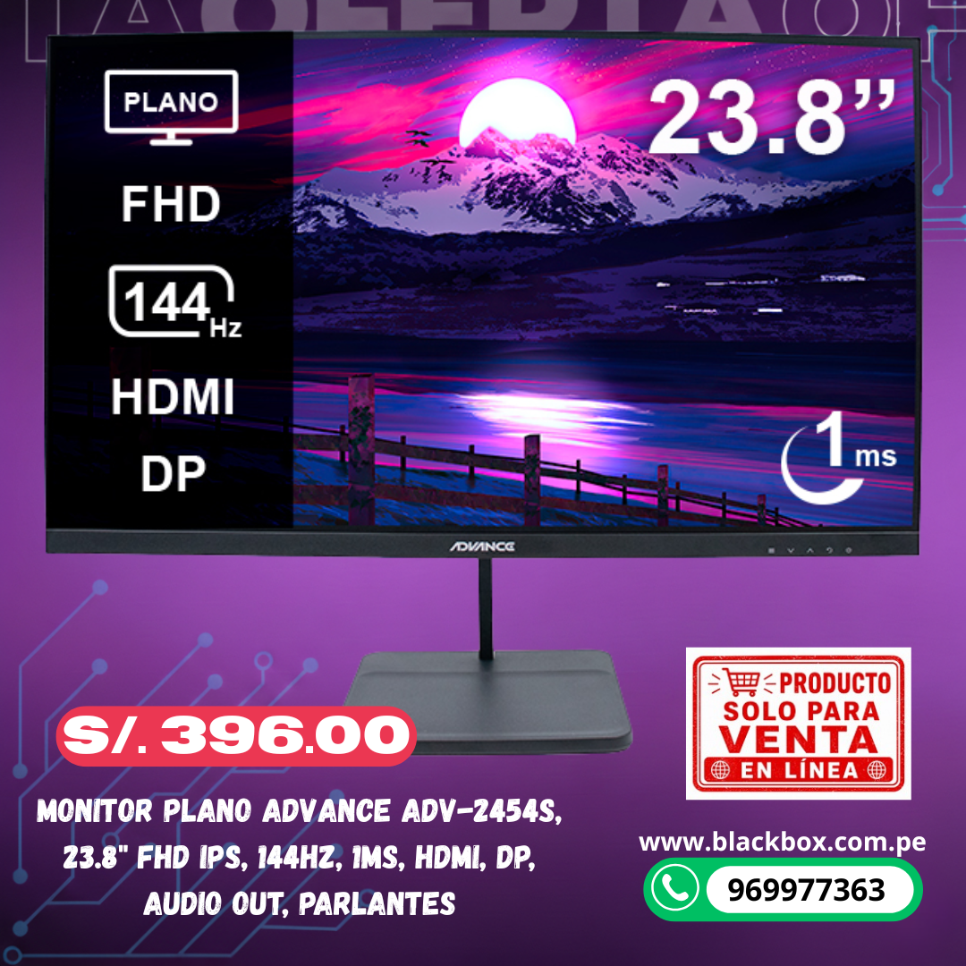 Monitor curvo TEROS TE-2403S, 23.8" FHD VA, 144HZ, 1MS, HDMI, DP, Audio out