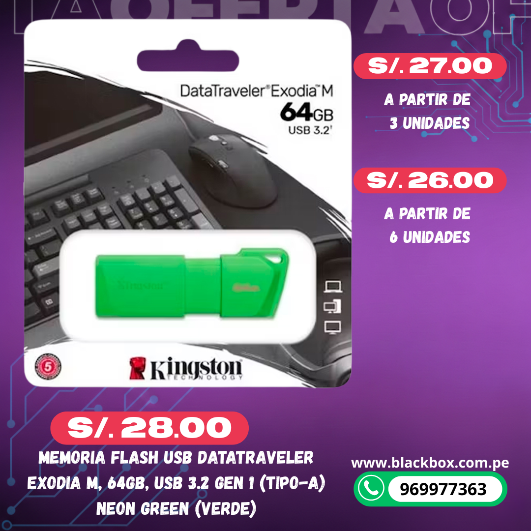 Memoria Flash USB DataTraveler Exodia M, USB 3.2 64GB Gen 1 (Tipo-A)