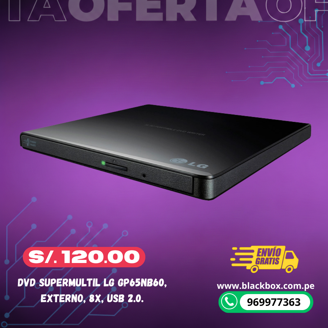 DVD SuperMultil LG GP65NB60, externo, 8X, USB 2.0.