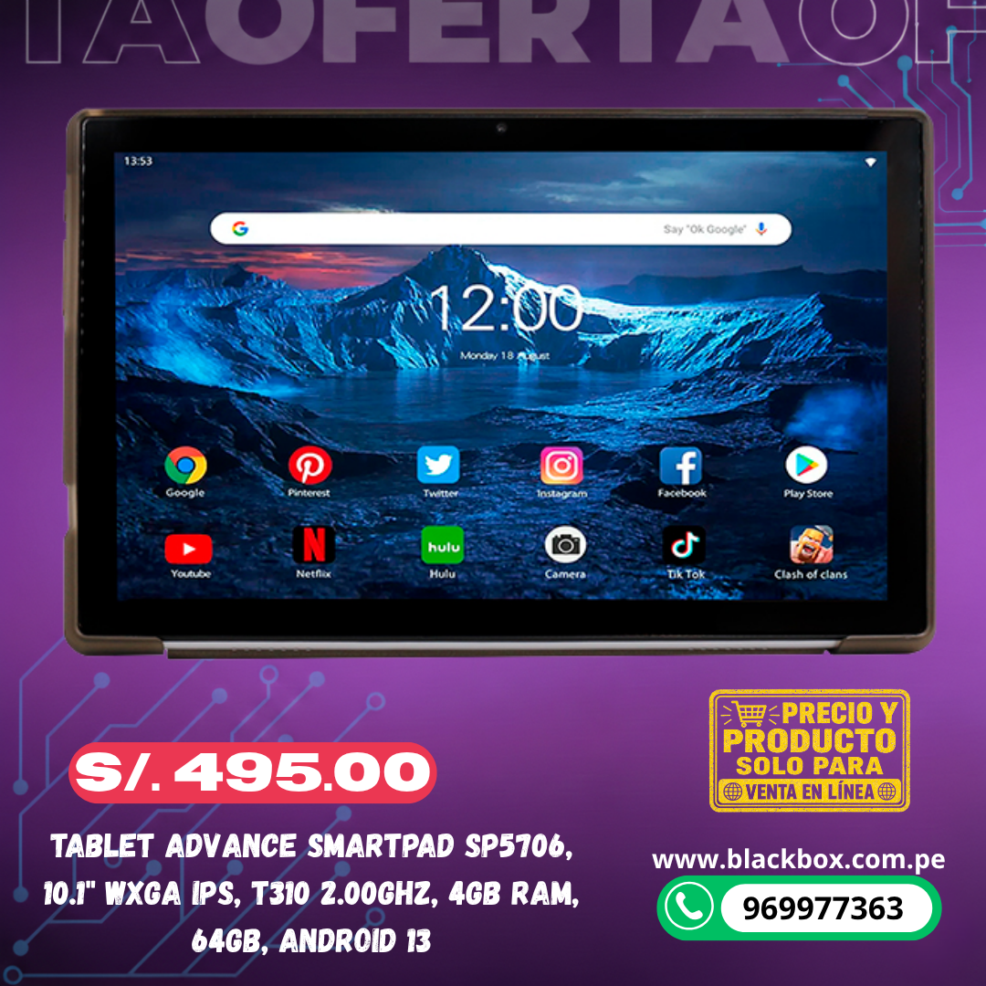 Tablet Advance SmartPad SP5706, 10.1" WXGA IPS, T310 2.00GHz, 4GB RAM, 64GB, Android 13
