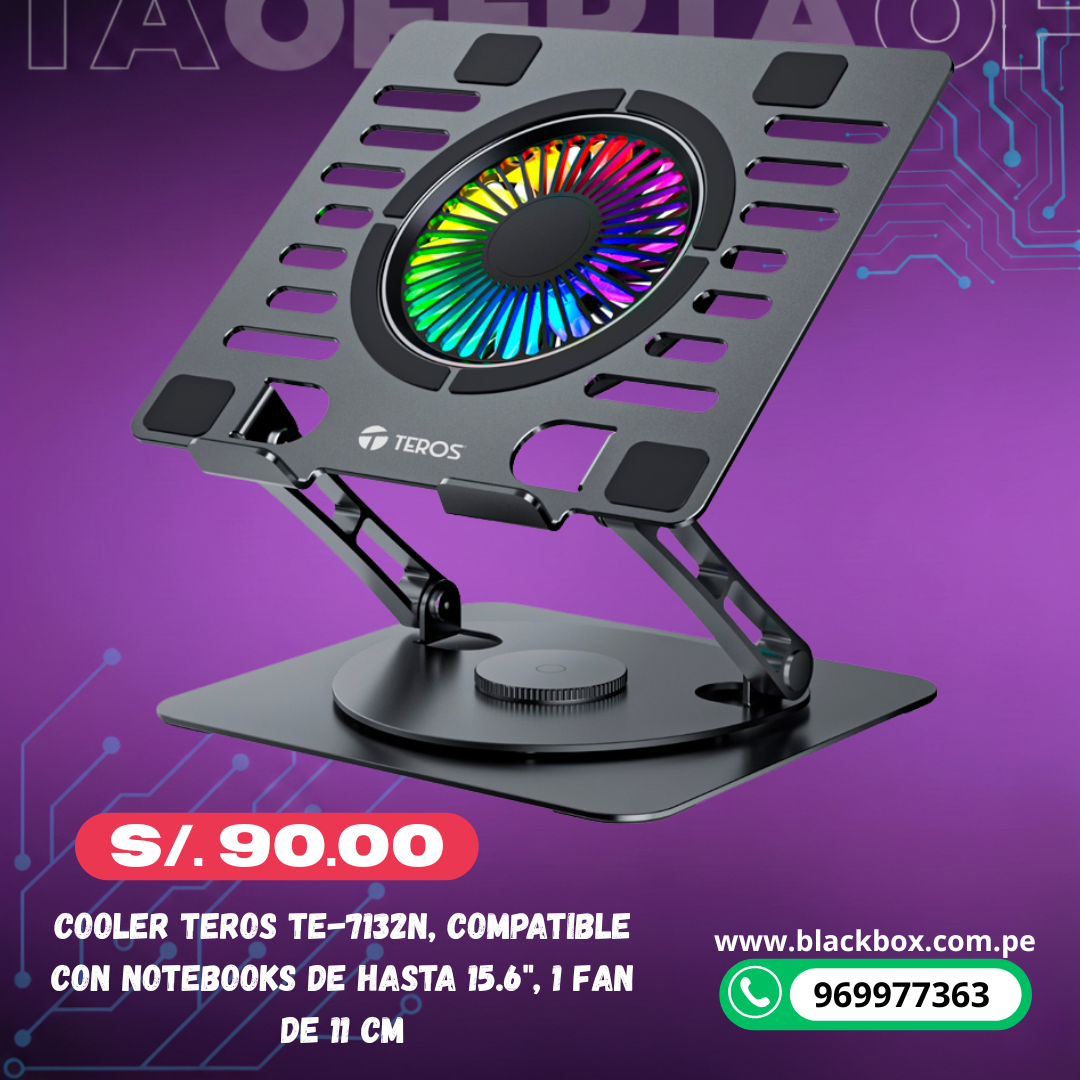 Cooler TEROS TE-7132N, compatible con notebooks de hasta 15.6", 1 fan de 11 cm