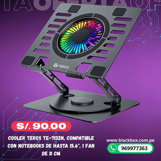 Cooler TEROS TE-7132N, compatible con notebooks de hasta 15.6", 1 fan de 11 cm
