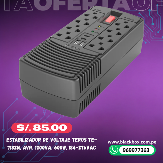 Estabilizador de voltaje TEROS TE-7182N, AVR, 1200VA, 600W, 184-276VAC