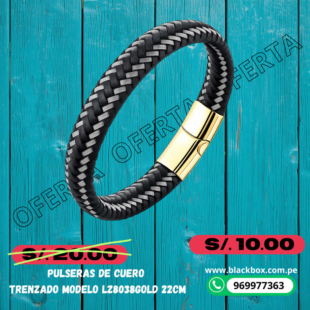 PULSERA  CUERO TRENZADO  22CM LZ8038GOLD